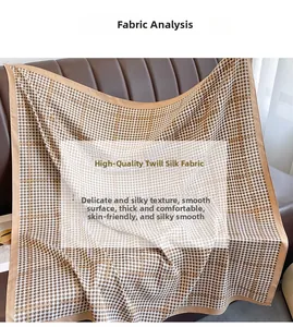 Détail d'un carré de soie avec motif pied-de-poule classique en marron et beige