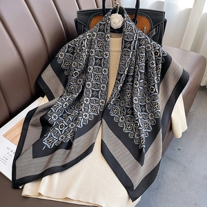 Vintage Print Square Scarf Satin Like Satin Head Wrap Elegant Retro Sun Protection Shawl For Women