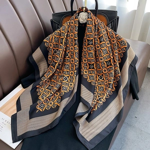 Detail of vintage floral print silk scarf with luxury pattern on a black outfit background