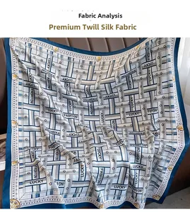 Close-up of geometric pattern silk scarf showing premium twill fabric texture