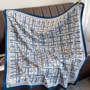 French geometric twill silk scarf with lucky fashion print and baroque emblems