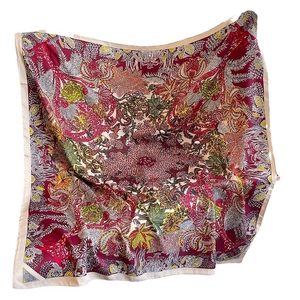 90cm large square twill silk scarf with vibrant floral pattern and bohemian print