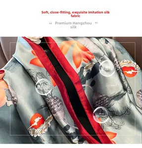 Macro detail of breathable faux silk fabric with elegant vintage lotus prints