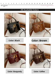 Detail view of four vintage box bags in black, brown, burgundy, and coffee faux leather