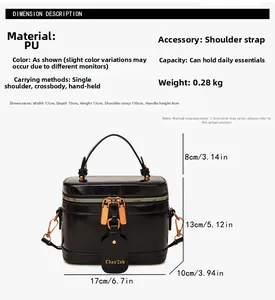 Detailed size specifications for the vintage black box bag with dimensions and strap length