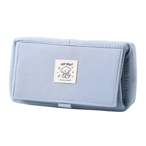 Large capacity light blue canvas pencil case with cute cartoon puppy for students