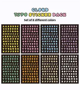 Lot de 8 autocollants alphabet PET en forme de nuage aux couleurs pastel variées