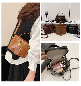Multi-angle view of vintage square box bag showing interior capacity and diverse colors