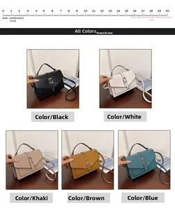 Selection of retro square crossbody bags in black, white, khaki, brown, and blue colors