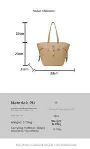 Size chart for the large PU tote bag showing dimensions and shoulder strap drop height