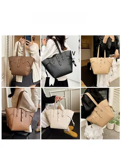Collage of chic large capacity tote bags in brown, black, and beige colors for women