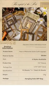 Details von Vintage-PET-Aufklebern mit Goldfolienakzenten und dekorativen Elementen