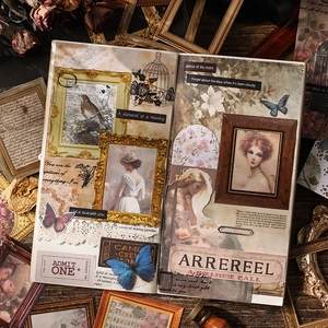 Σετ vintage αυτοκόλλητα scrapbooking με πουλιά, πεταλούδες και ρετρό πλαίσια