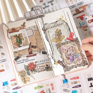Vintage scrapbooking material set with waterproof PET stickers and paper in retro style