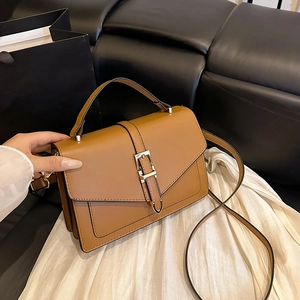 Women Crossbody Bag PU Leather Retro Square Handbag Flap Gold Buckle Adjustable Strap Top Handle Simple Fashion