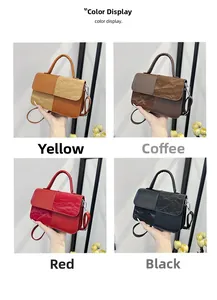 Detailed patchwork design crossbody bag in yellow, coffee, red, and black color options
