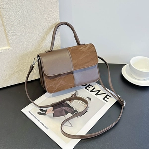 Women Color Block Stitching PU Leather Crossbody Bag Fashion Chic Small Square Handbag With Detachable Strap Shoulder Bag