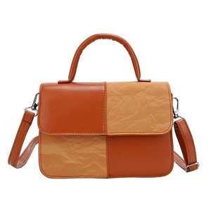 Fashionable orange and beige patchwork crossbody handbag with detachable strap for women