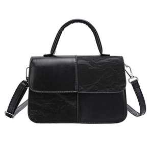 Modern color-block stitching handbag with textured leather flap and detachable strap