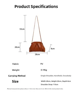 Detailed size chart for cloud woven crossbody bag with dimensions and strap length
