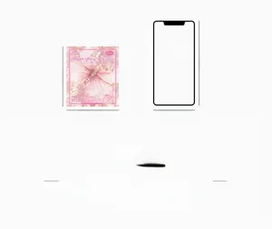 Pink butterfly stickers packaging size comparison with phone showing 113mm x 98mm dimensions