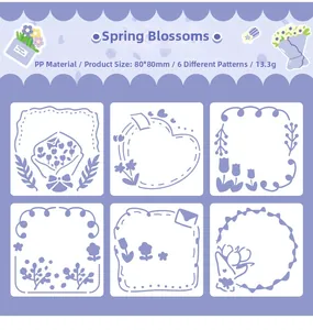Detailansicht von 6 floralen Hohlmalvorlagen aus lila und weißem PP-Material