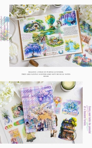 Nahaufnahme von 20 wasserfesten PET-Aufklebern mit floralen und Wald-Aquarell-Illustrationen