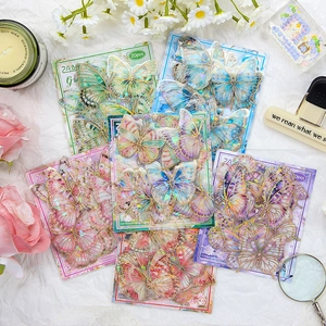 Butterfly Stickers Scrapbooking Material PET Waterproof Decals Gilded Gold Stamping Laser Aesthetic Dreamy Journaling Decor