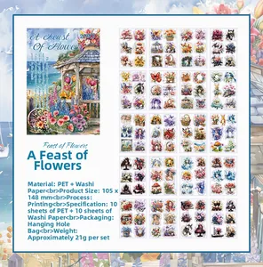 Details für 20-teiliges Blumen-Sticker-Set aus PET und Washi Papier, 105x148mm