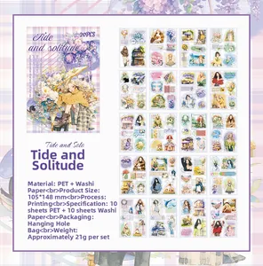 Detail von 20 PET und Washi Papier Aufkleberbuch mit Vintage Blumen und Figurendesigns