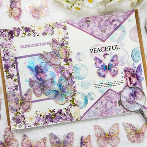 Dreamy purple laser gold foil butterfly and fairy waterproof PET stickers for journaling
