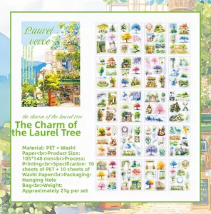Details zu PET-Washi-Sticker-Set mit floralen Motiven, 20 Blatt im Format 105x148mm