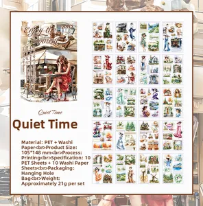 Detailansicht des Retro-PET-Stickersets mit 20 Blatt Vintage-Mode und Blumenmotiven