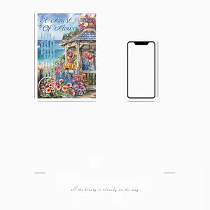 Detailansicht der 20-teiligen Blumen-Sticker im Größenvergleich zu einem iPhone 12