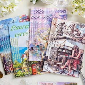 Libro di Adesivi Vintage in Carta PET Washi Impermeabile Floreale Paesaggio Personaggi Decorativi per Scrapbooking Fai-da-te