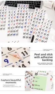 Detail view of self-adhesive perpetual calendar stickers for daily journal planning