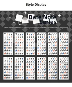 Detailed view of 12 sheets of calendar date stickers for journaling and planning