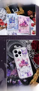 Detailed gilding PET stickers featuring castle and butterfly on a transparent phone case