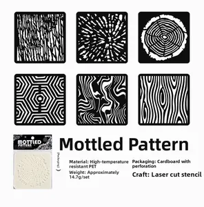 6-piece laser-cut vintage texture stencil set made of high-temperature resistant PET material