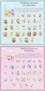 Detail of botanical PET stickers featuring butterfly and floral themes for DIY journaling