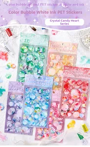 Artistic detail of PET stickers in bubble heart patterns for scrapbooking and decoration