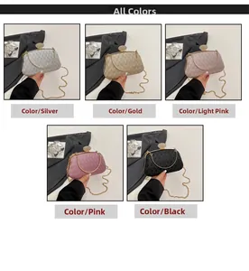Detailed grid of evening clutch bags with sparkling rhinestones and metal chain straps