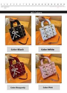 Quilted patent leather bags in black white wine red and pink with pearl bow charms
