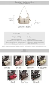 Detail view of multi-pocket PU crossbody bag with dimensions and seven color options