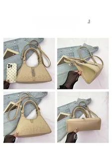 Detailed views of beige leopard print handbag showing metal clasp and shoulder strap