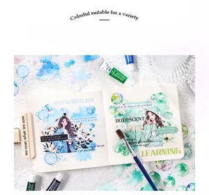 Creative PET stickers with fashion girl portraits and watercolor bubbles for journaling