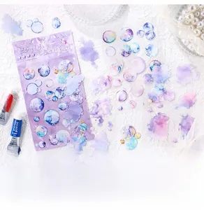 Macro detail of Starlight Amethyst PET stickers with 4 sheets in watercolor dream style