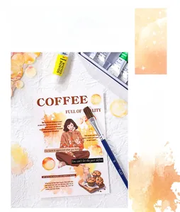 Artistic warm-toned scrapbooking stickers featuring cafe themes and cozy illustrations