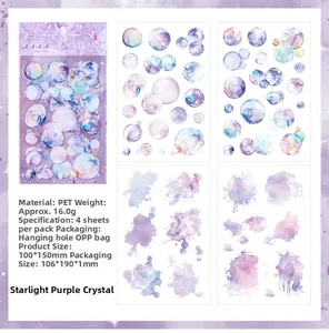 Detail of Starlight Amethyst PET stickers with watercolor bubbles and purple themes