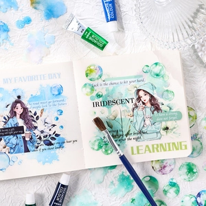Artistieke PET-stickers voor journaling met meisjesillustraties en bloemen
